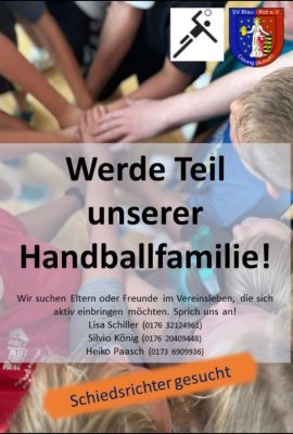 💙❤️GERNE TEILEN💙❤️
💙❤️Wir suchen noch Unterstützung! 💙❤️Schiedsrichter-INFO-Veranstaltung am Freitag, 19.06.2026 ab 18:30 Uhr
BITTE VORHER ANMELDEN
Ohne Schiedsrichter kein Spielbetrieb.
Wie jedes Jahr bitten wir unsere C-Teams und alle weiteren Interessierten (Spieler, Eltern) an dieser INFO-Veranstaltung teilzunehmen. Der BRC w.V. hat viele gute entscheidungsfreudige Schiedsrichter*innen, teils bis in den Bundesligabereich, hervorgebracht.
Jennifer Eckert und Bernd Härtel möchten gern über Aufgaben und Möglichkeiten eines Schiedsrichters informieren, ihr Wissen zur Ausbildung, zur Praxis und vorallem ihre Erfahrung mit Euch teilen.
Rückinfo zur Teilnahme an
Lisa Schiller & Silvio König
Bei Fragen gern melden, direkt.
Viele Grüsse
Eure Abteilungsleitung Handball